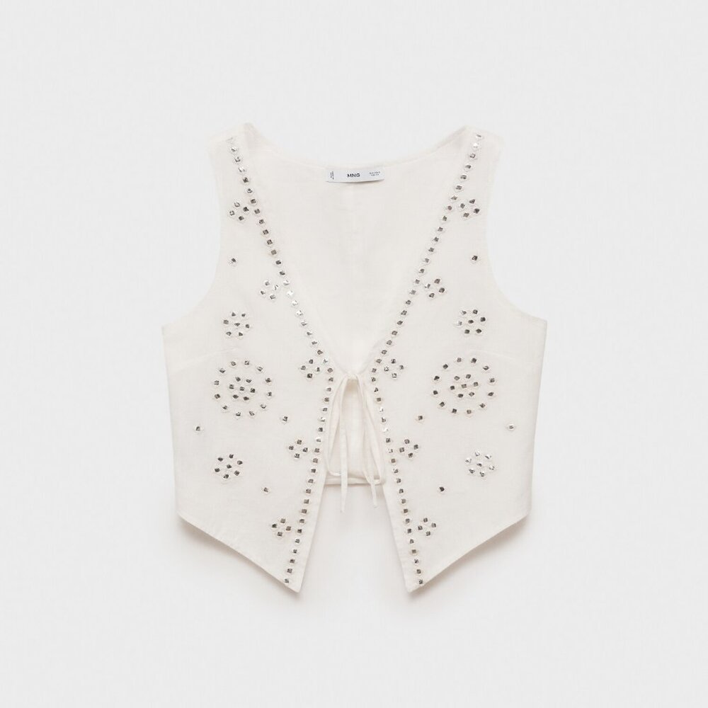 MANGO rhinestone top with bow NWT